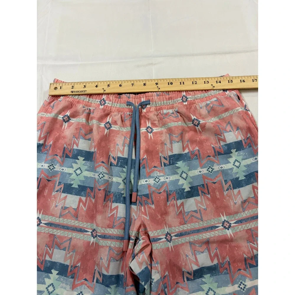 Faherty Doug Goodfeather Shorelite Active Shorts M Coral Blue Southwestern